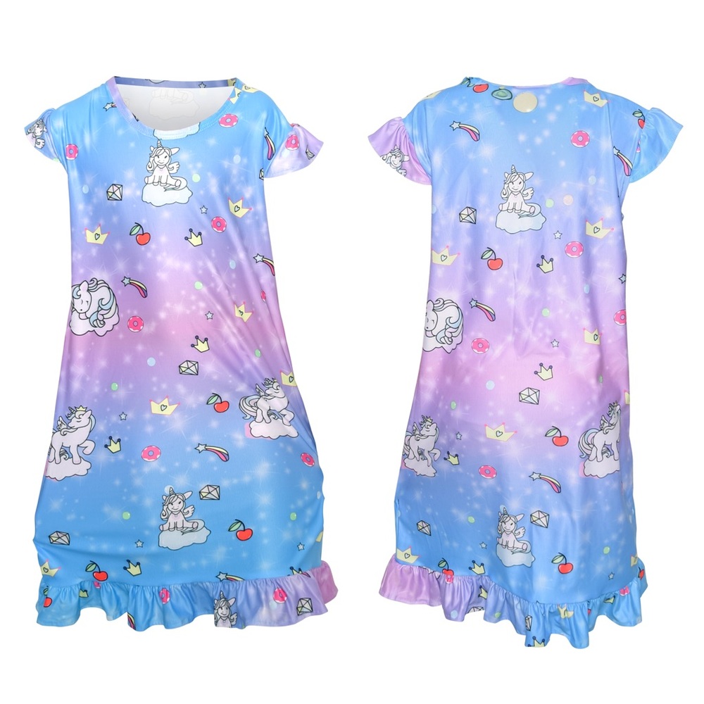 Trejaz Girls Nightgowns, Unicorn Princess Pajama Dresses for Girls Sleepwear